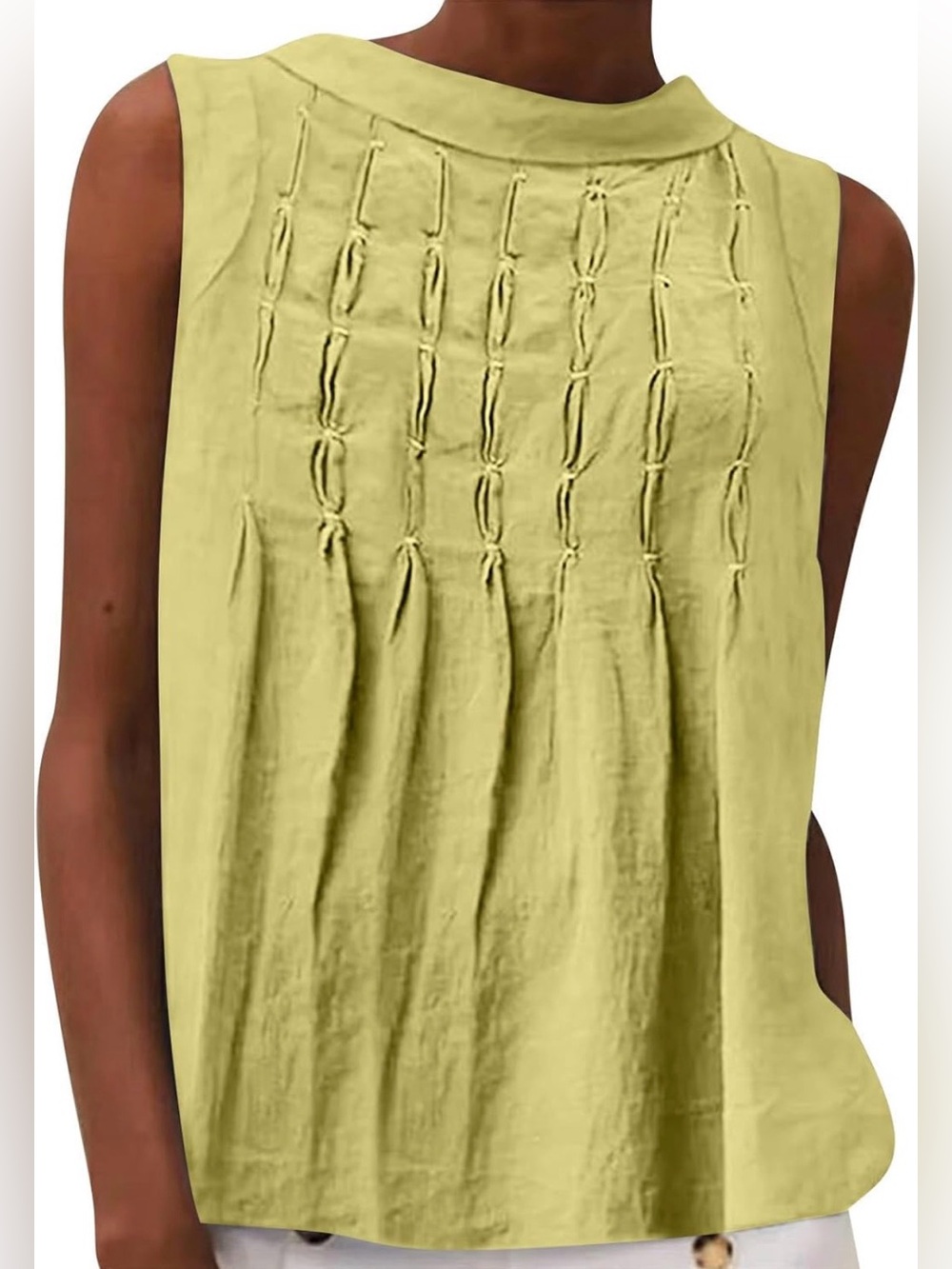 NWT Sleeveless Pintuck Front Tank in Chartreuse